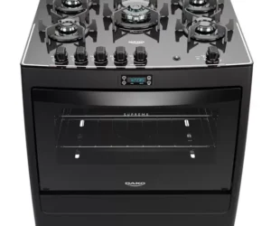 Fogão 5 Bocas Preto com Mesa de Vidro