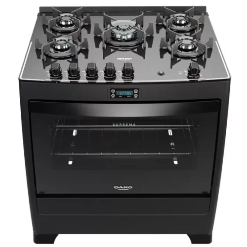 Fogão 5 Bocas Preto com Mesa de Vidro